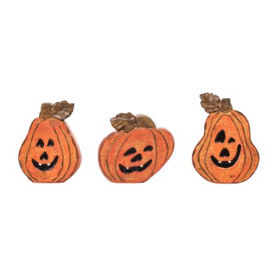 Transpac Set of 3 Resin Flat Pumpkin Figurines Decorative Objects for Fall Harvest Indoor Use Orange Tabletop Decor
