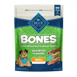 Blue Buffalo Bones Natural Crunchy Dog Treats Assorted Flavors Beef, Chicken or Bacon - Small - 16oz