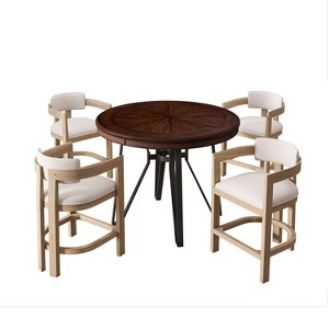 Christopher Knight Home Netia Modern 5 Pieces Metal and Rubberwood Counter Height Dining Set, Natural Brown - 1 of 4