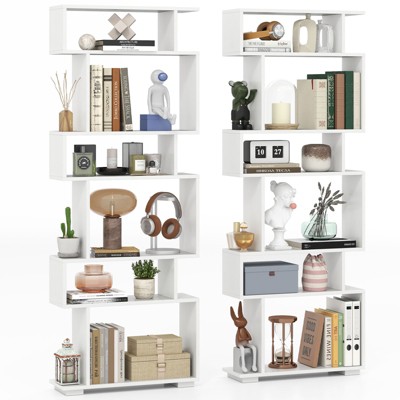 Tangkula 2PCS 6-tier Storage Bookshelf Tall Display Shelf w/ Anti-toppling Kits Kits