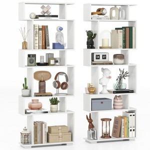 Tangkula 2PCS 6-tier Storage Bookshelf Tall Display Shelf w/ Anti-toppling Kits Kits - 1 of 4