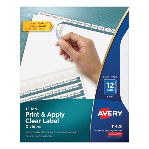 Avery Print and Apply Index Maker Clear Label Dividers, 12-Tab, White Tabs, 11 x 8.5, White, 1 Set - 1 of 4