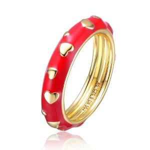 Young Adults/Teens Sterling Silver 14k Yellow Gold Plated Heart Stacking Band - 1 of 4