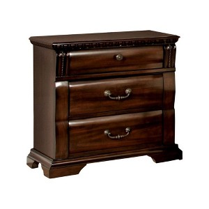 Royal Hampton 28 Inch Bedside Nightstand, 3 Drawers with Pewter Handles, Classic Dark Cherry Brown Solid Wood - 1 of 4