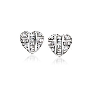 Pure Collection by Ross-Simons Diamond Heart Cluster Earrings in Sterling Silver - 1 of 4