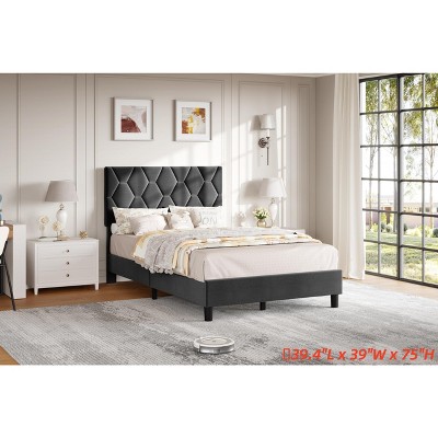 TWIN XL/Twin/Full /Queen/King Upholstered Bed Frame Heavy-Duty Platform Bed Frame w/ Upholstered Headboard and Strong Wood Slats