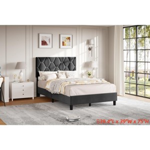 TWIN XL/Twin/Full /Queen/King Upholstered Bed Frame Heavy-Duty Platform Bed Frame w/ Upholstered Headboard and Strong Wood Slats - 1 of 4
