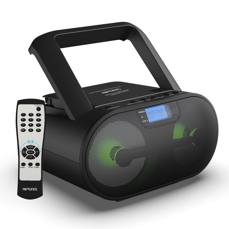 Riptunes MP3, CD, USB, SD, AM/FM Radio Boombox with Bluetooth, Remote Control Included, Black, 1 of 6