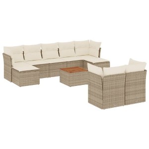 vidaXL Patio Sofa Set with Cushions Outdoor Furniture 10 Piece Poly Rattan - Beige and Cream - 1 of 4
