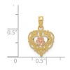 Black Bow Jewelry 14k Rose and Yellow Gold, Lace Trim Heart and Pink Flower Pendant - 4 of 4