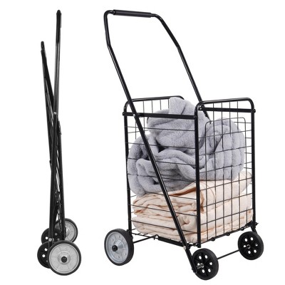 Vynxaria Foldable Shopping Grocery Cart, Rollers, 88lbs Capacity, Compact Portable, Black