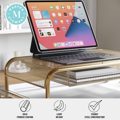 Gold Mesh Metal Desktop Monitor Stand Riser with Drawer