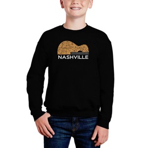 LA Pop Art Nashville Guitar - Boy's Word Art Crewneck Sweatshirt - 1 of 3