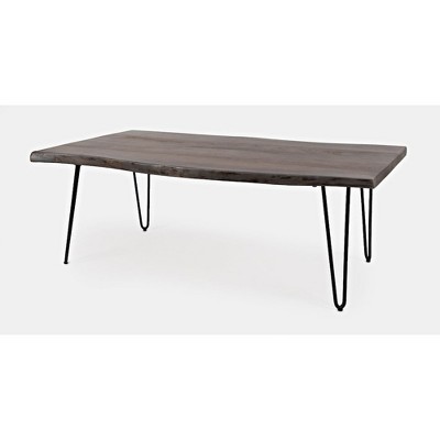 Transitional Slate Gray/Brown Acacia Wood Coffee Table with Metal Legs