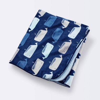 Plush Velboa Baby Blanket Whales - Cloud Island™ Navy