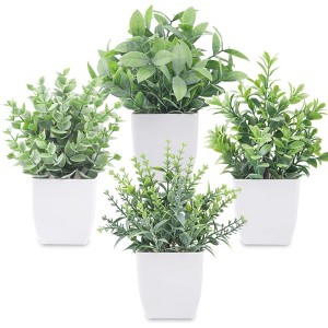 Aoibox 4 Pack Mini Artificial Greenery Potted Plants for Home Decor, Indoor Office Table, Farmhouse Bathroom Decor, Fake Plants Set - 1 of 4