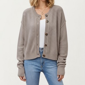 Anna-Kaci Women's Button Front Knit Fashion Cardigan with Long Sleeves and Ribbed Cuffs - 1 of 4