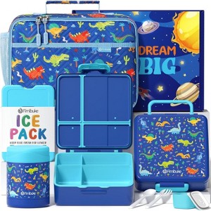 Kids Bento Snack Lunch Box with 4 Compartment, Insulated lunch Bag, Stainless Steel Vacuum Thermos Food Jar, Ice Pack - 1 of 4