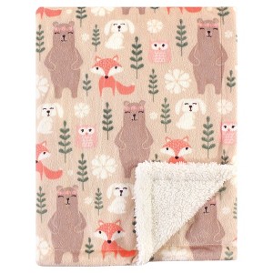 Hudson Baby Infant Girl Plush Blanket with Faux Shearling Back, Girl Forest, One Size - 1 of 1