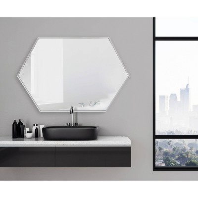 Grace Modern Silver Beveled Hexagon Wall Mirror with Wood Frame
