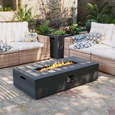 42/56 inch Outdoor Magnesium Oxide Fire Pit Table Propane for Outside Patio with Tank Cover