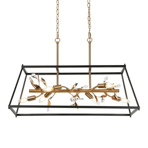 LNC Basia 6-Light 31.5" Modern Rectangle Oversized Chandelier, Matte Black and Polished Gold, with Crystal - 1 of 4