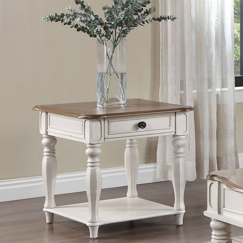 24&#34; Florian Accent Table Oak and Antique White Finish - Acme Furniture, 1 of 9