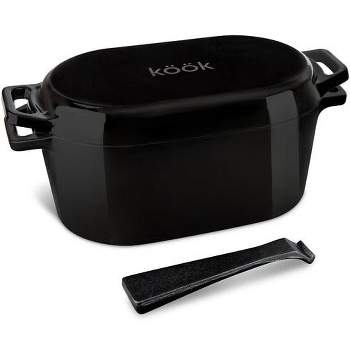 Kook Dutch Oven with Lid, Enameled Cast Iron, 3.4 Qt, Black