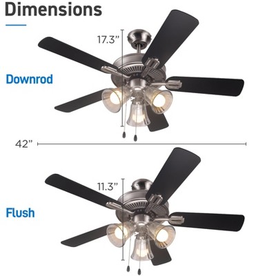 42'' Brushed Nickel Ceiling Fan with Reversible Blades and LED Lights
