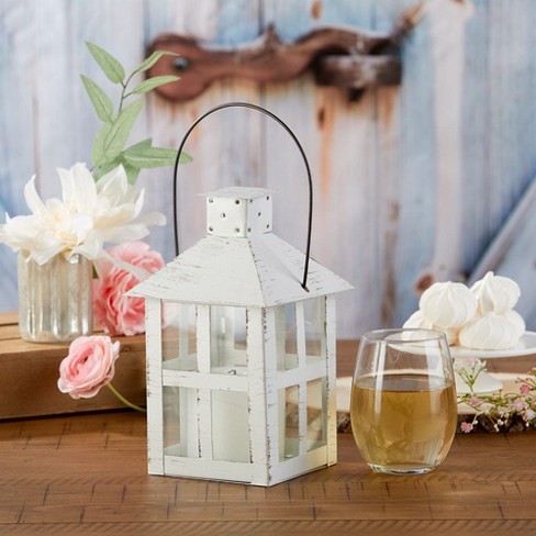 Kate Aspen Luminous Distressed White Mini-Lantern Tea Light Holder