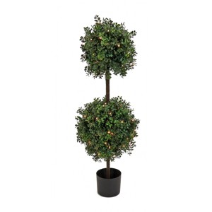 National Tree Company 46" Pre-Lit Boxwood Double Ball Topiary: Indoor/Outdoor, Matte Black Pot, 100 Clear Lights - 1 of 3
