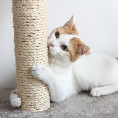 3-Tier Beige and Brown Sisal Cat Tree with Toys