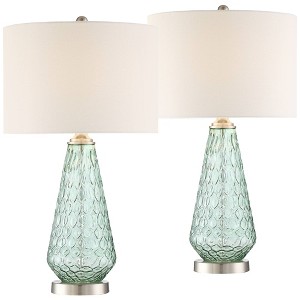 360 Lighting Julia 26 3/8" Tall Modern Coastal Table Lamps Set of 2 Seafoam Green Glass Living Room Bedroom Bedside Nightstand House Off-White Shade - 1 of 4