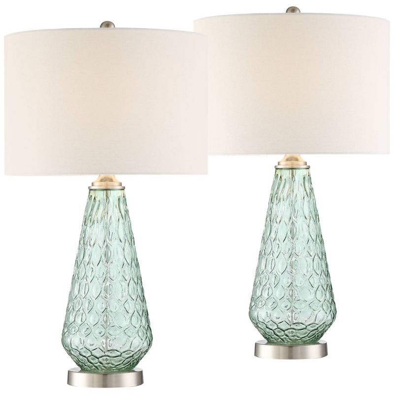360 Lighting Julia 26 3/8" Tall Modern Coastal Table Lamps Set of 2 Seafoam Green Glass Living Room Bedroom Bedside Nightstand House Off-White Shade, 1 of 9