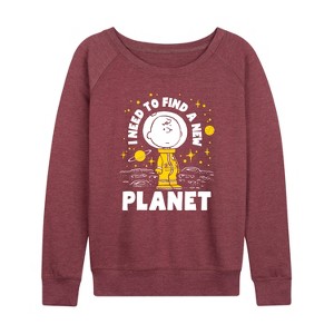 Women's - Peanuts - Charlie Astronaut I Need To Find A New Planet Lightweight French Terry Wide Neck Long Sleeve Shirt - 1 of 4