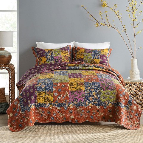 Der Rose BALHAM TRADE-Queen Comforter Set for Bed 100% Cotton Green Sage Bedspreads with 2 Pillow Shams Spring-Queen 90"x98"