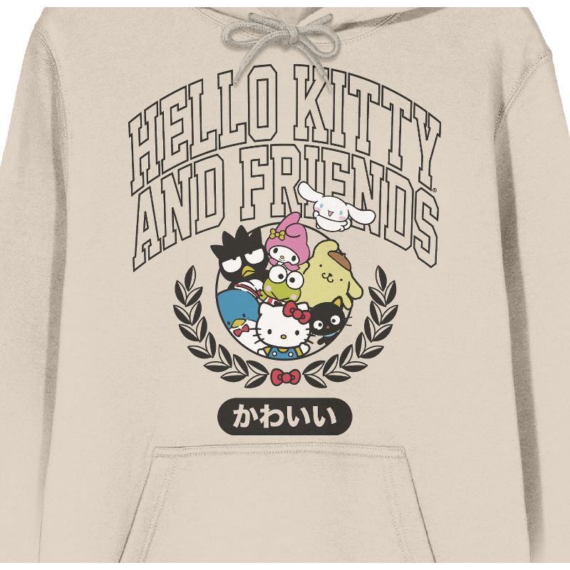Hello Kitty & Friends Collegiate Characters Long Sleeve Light Birch Adult Hooded Sweatshirt, 3 of 4
