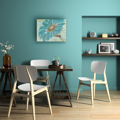 Spa Daisies Blue and Beige Mixed Media Wood Slat Art