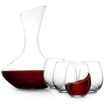 JoyJolt Lancia Crystal Wine Decanter &  Stemless Wine Glasses Set
