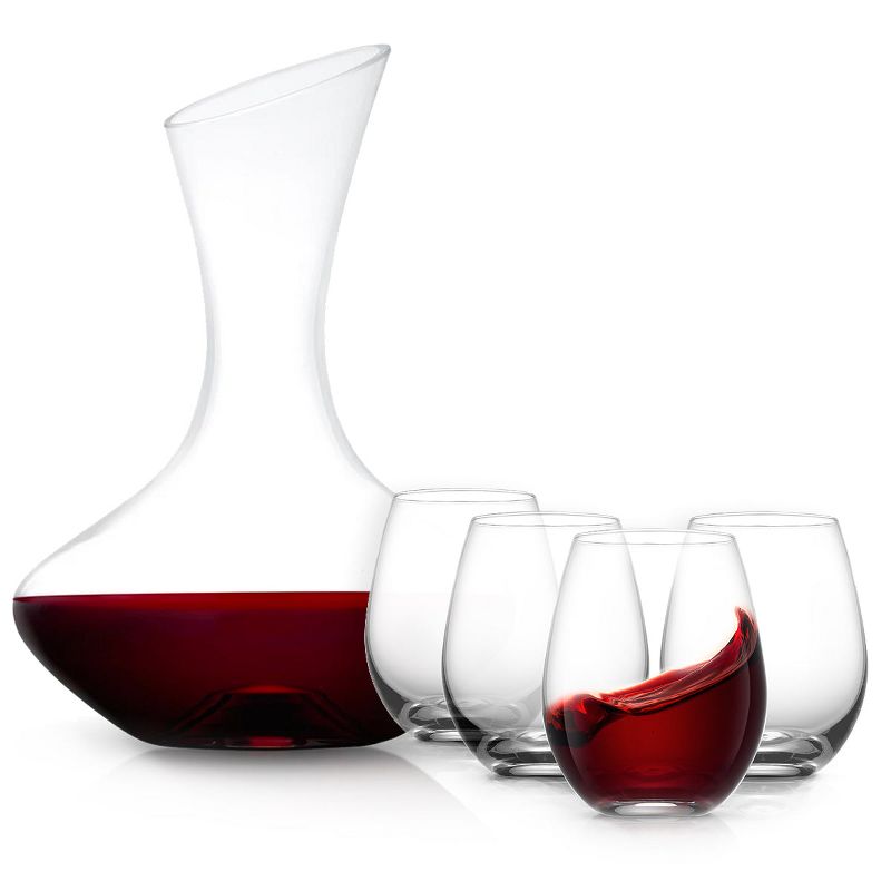 JoyJolt Lancia Crystal Wine Decanter &  Stemless Wine Glasses Set, 1 of 6