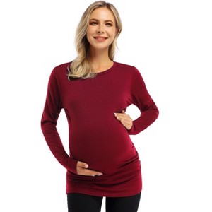 Long sleeved pleated buttoned pregnant women's top T-shirt - 1 of 1
