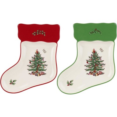Spode Christmas Tree Stocking Dishes, Set of 2