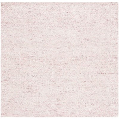 Ivory and Pink Handmade Wool Geometric Square Rug