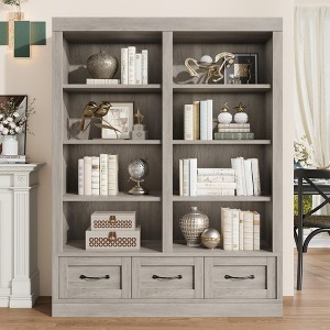 70" H Tall Bookcshelf with 3 Storage Drawers, Tall Bookcase w/ 3-Tier Double Wide Open Shelf - 1 of 4