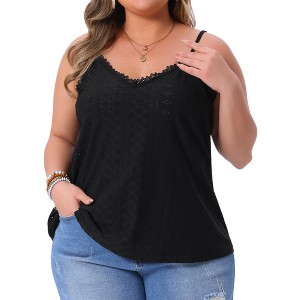 Agnes Orinda Women's Plus Size Lace V Neck Eyelet Jersey Sleeveless Hollow Loose Casual Camisole - 1 of 4