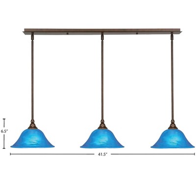 Toltec Lighting Any 3 - Light Chandelier in  Bronze with 10" Blue Italian  Shade