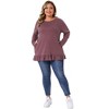 Agnes Orinda Women's Plus Size Ruffled Hem Crew Neck Long Sleeve Flowy Casual Tunic Tops with Pockets - 3 of 4