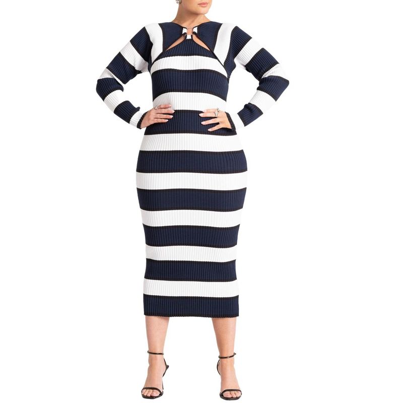 ELOQUII Women's Plus Size Striped Sweater Dress, 1 of 2