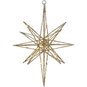 Northlight 12" LED Lighted Gold Glittered Geometric Star Christmas Decoration, Warm White Lights
