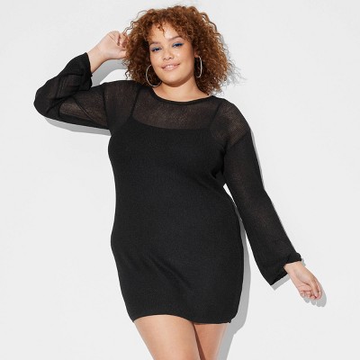 Women's Bell Long Sleeve Mini Sweater Dress - Wild Fable™ Black Xxl : Target